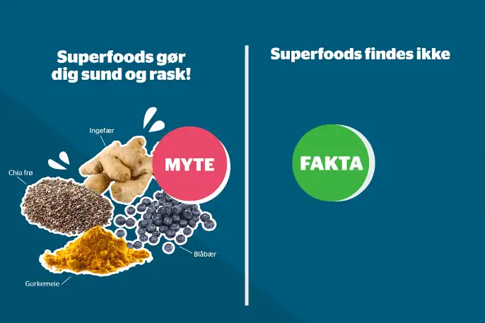Superfoods gør dig sund og rask. Ingefær, chia frø, gurkemeie, blåbær = myte. Superfood findes ikke = fakta