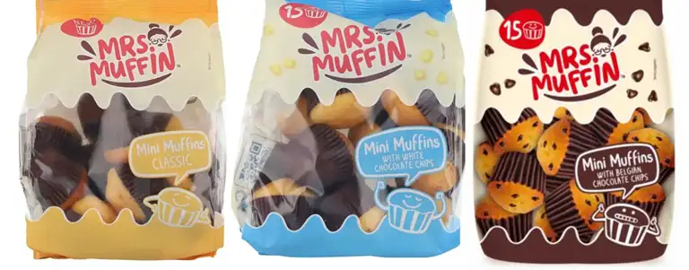 Billede af de tilbagekaldte mini muffins, 3 varianter. 