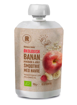 Billede af det tilbagekaldte produkt: Økologisk banan, hindbær & æble smoothie med havre