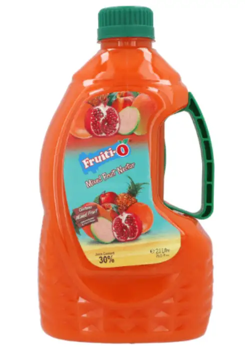 Billede af det tilbagekaldte produkt: Fruiti-O Mixed Fruit Juice.