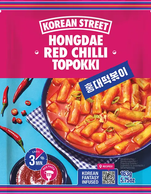 Billede af det tilbagekaldte produkt: Korean Street Topokki (sweet-spicy).