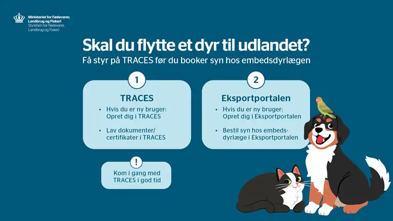 Skal du flytte et dyr til udlandet? 1) TRACES 2) Eksporportalen