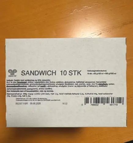 billede af mærkningen på sandwich is