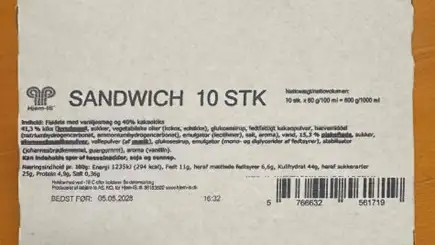 billede af mærkningen på sandwich is